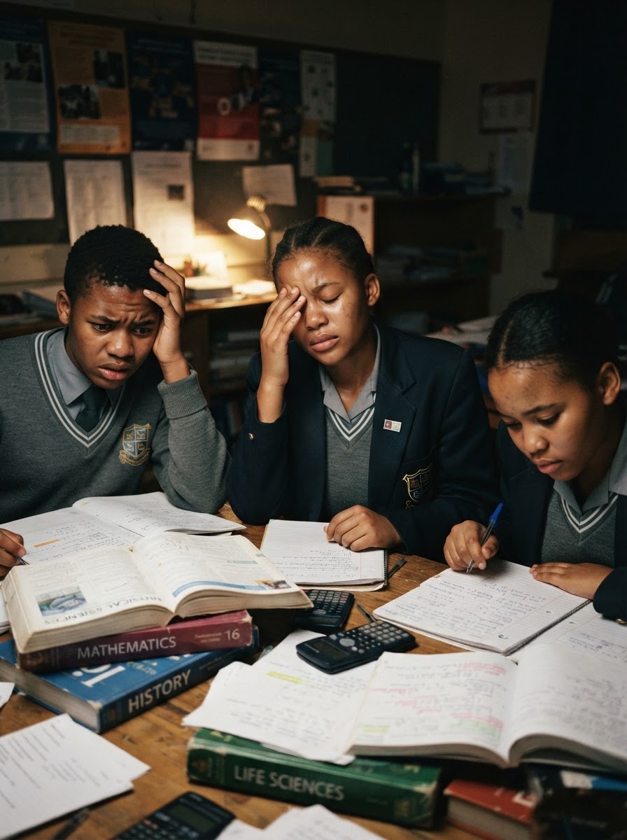 Stressed Black South African teenage high school students studying under academic pressure - Bonny Mogano student counselling support
