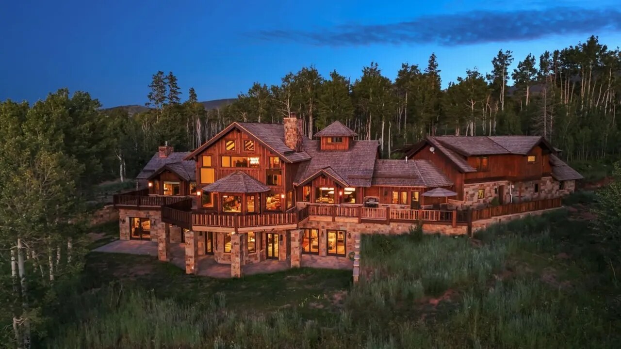 Completed Colorow Road mountain estate at twilight