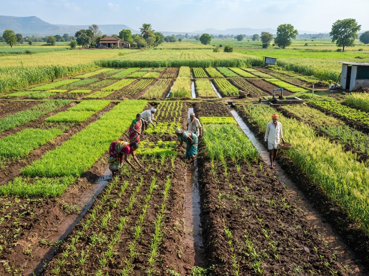 Neatly cultivated seed farming plots with healthy green seedlings at Bhullar Orchards, Punjab
