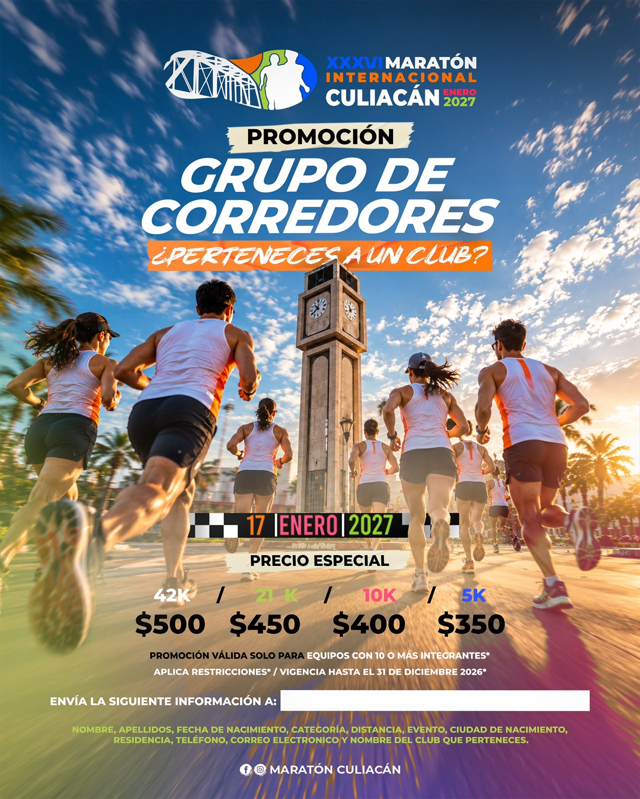 XXXVI Maratón Internacional Culiacán 2027 — Promoción Grupo de Corredores