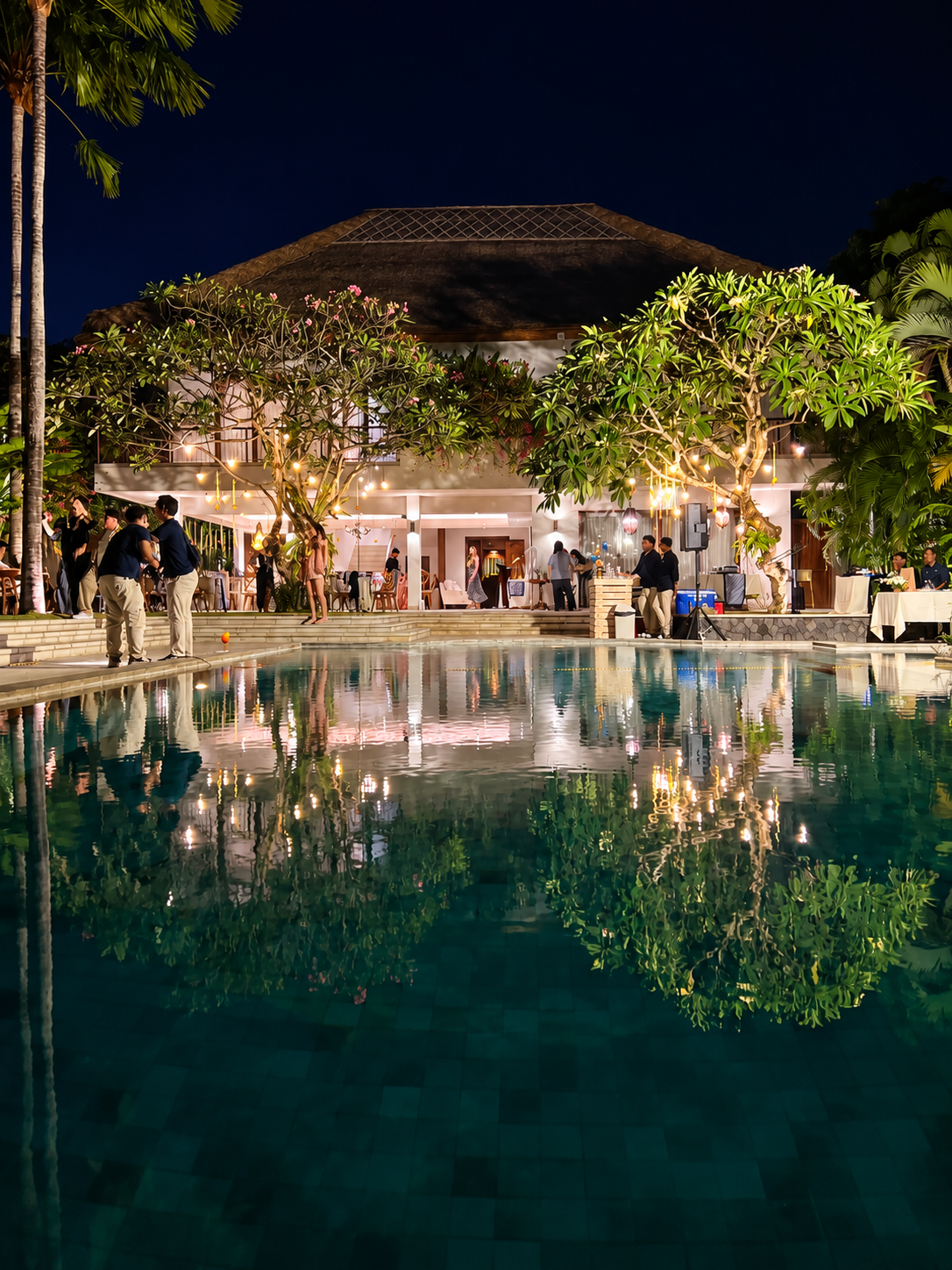 Bali Secret Pool Party villa garden and pool at night