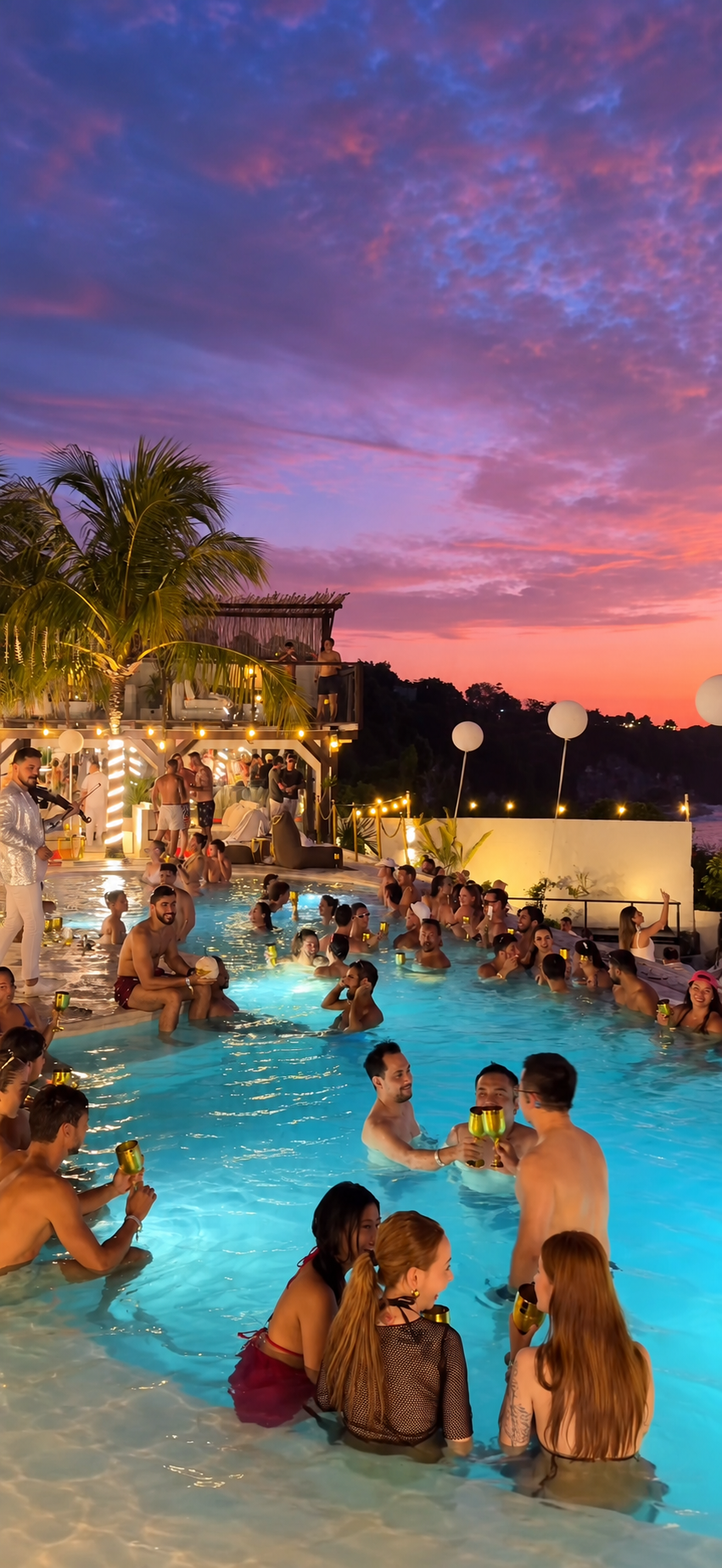 Expats enjoying the sunset pool party in Bali