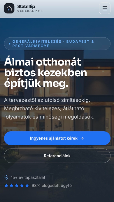 Építőipari weboldal előnézet — mobil nézet