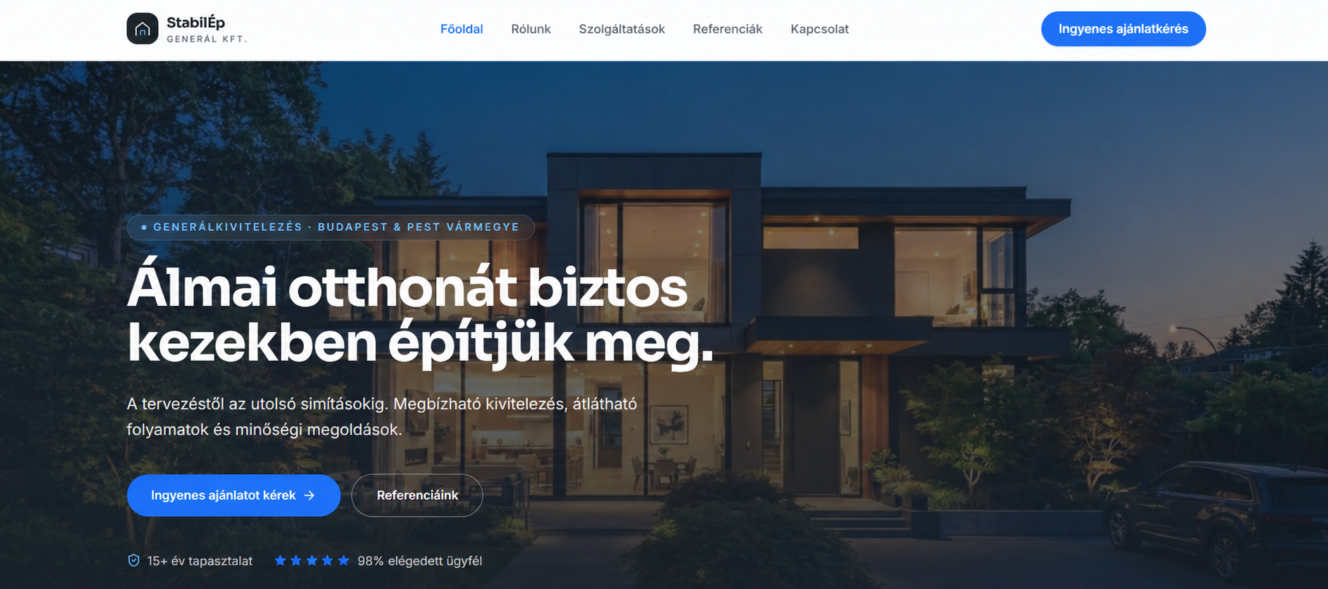 Építőipari weboldal előnézet — asztali nézet