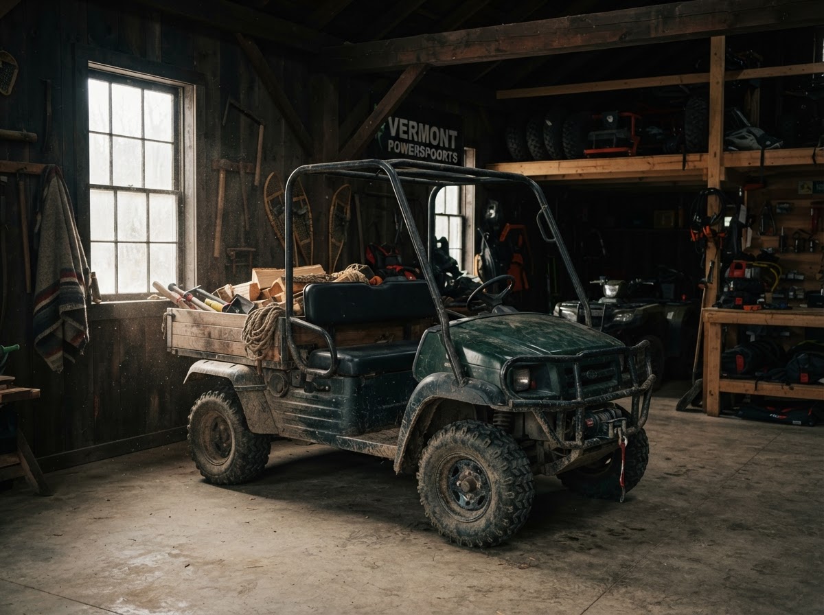 Utility golf cart at Al's Snowmobile Parts Warehouse