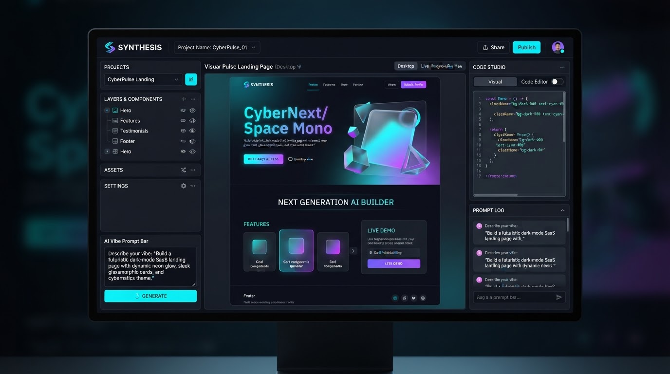 AI Website Builder Interface Preview with Live Vibe Coding Sandbox
