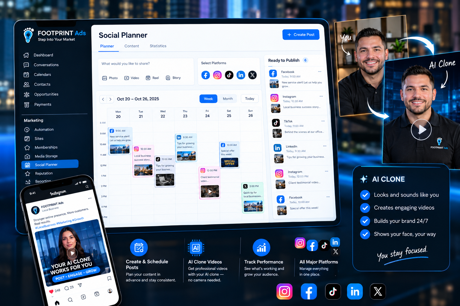 FOOTPRINT Ads Social Media Management plus AI Clone creating personalized short form video content