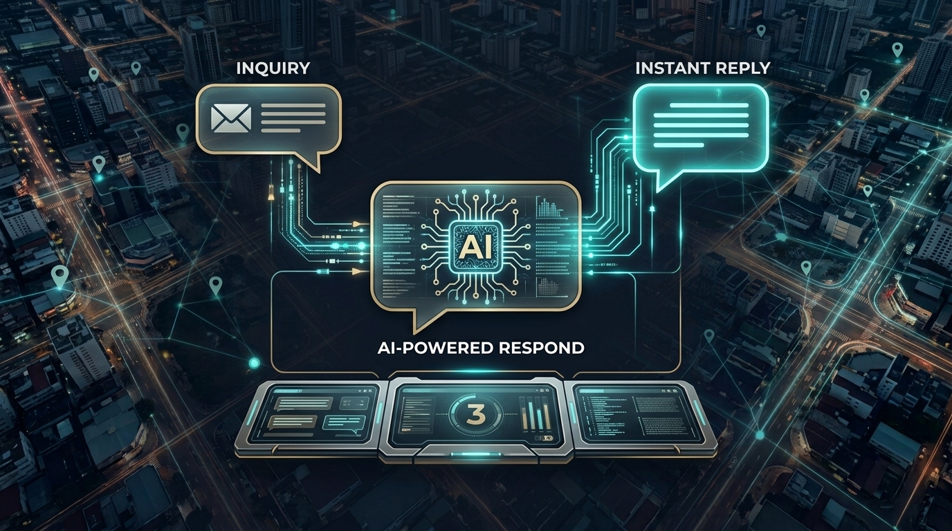 AI-powered response interface connecting customer inquiries with instant automated replies