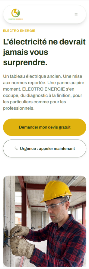 Site internet de l'électricien Electro Energie affiché sur mobile