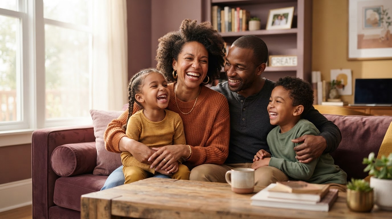 A mother enjoying an uninterrupted moment with her family.