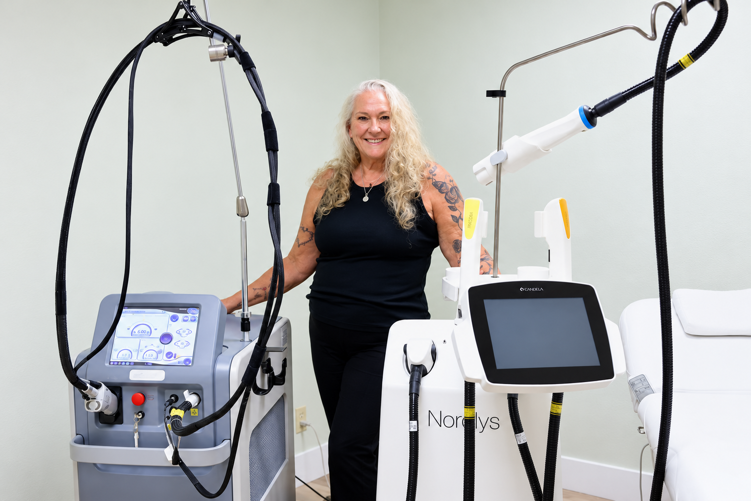 Tammy, owner and laser specialist at Luminous Laser and Skin Spa, pictured with Candela laser technology in her treatment room.