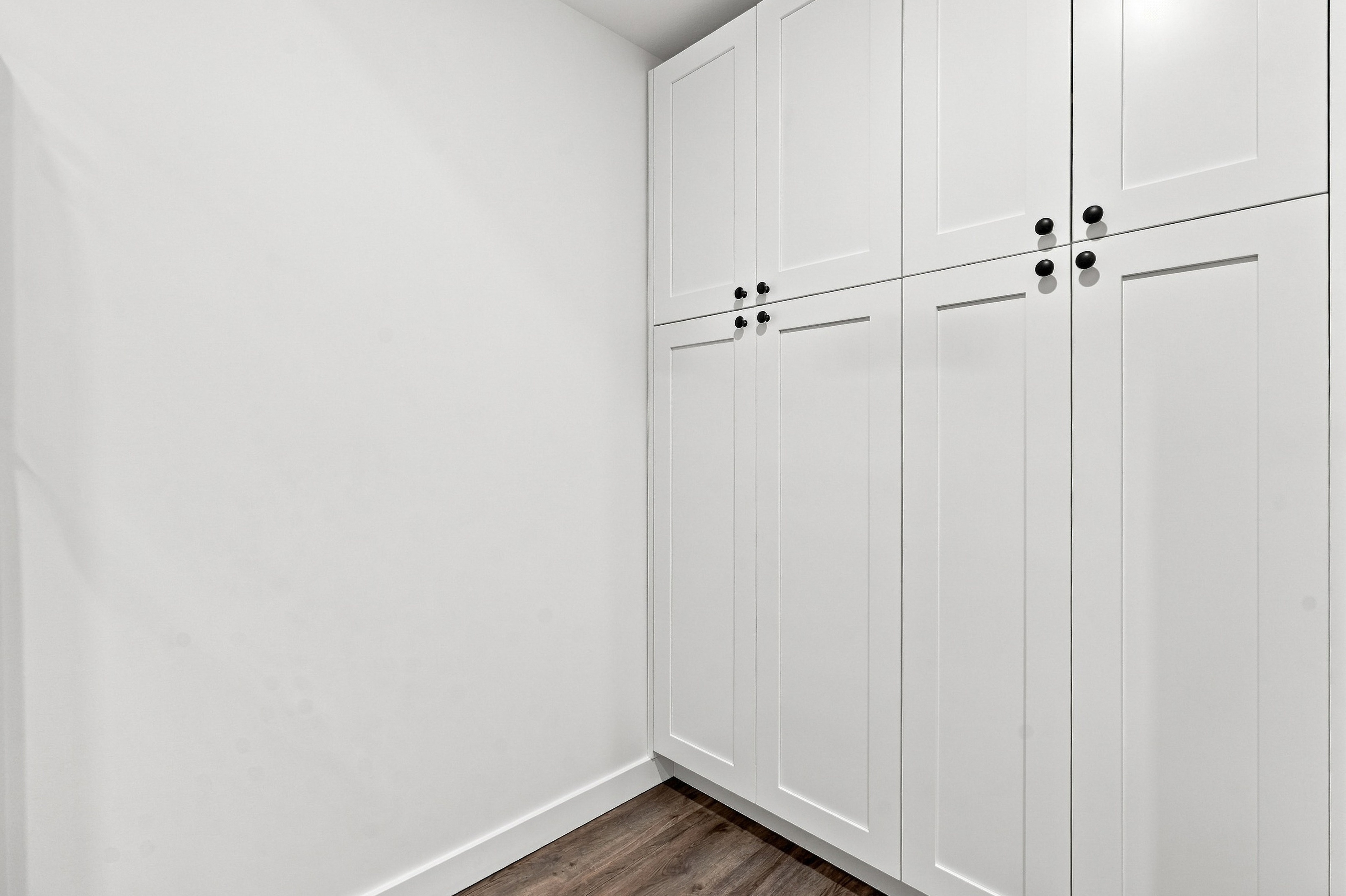 Generous built-in kitchen storage cabinetry with ample shelving
