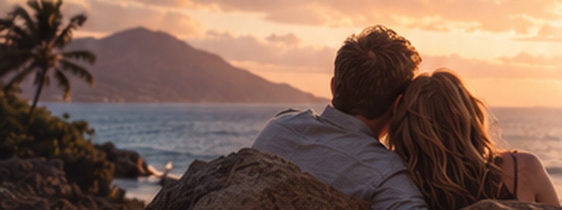 Couple by the ocean at sunset