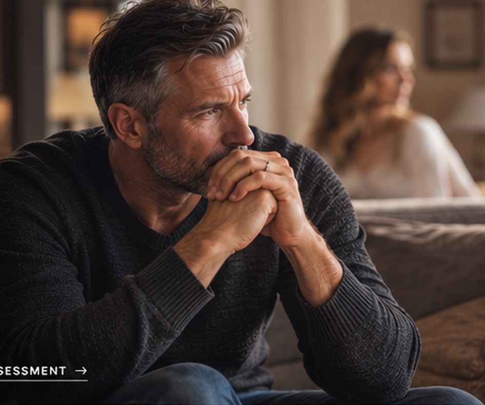 Man reflecting on his marriage at home