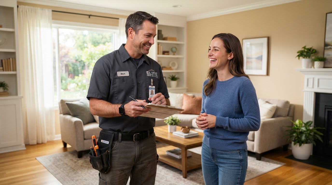 Technician working inside residential property