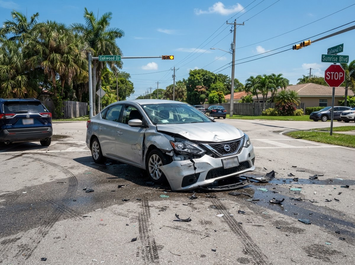 Damaged vehicle after a collision, illustrating a car accident scene