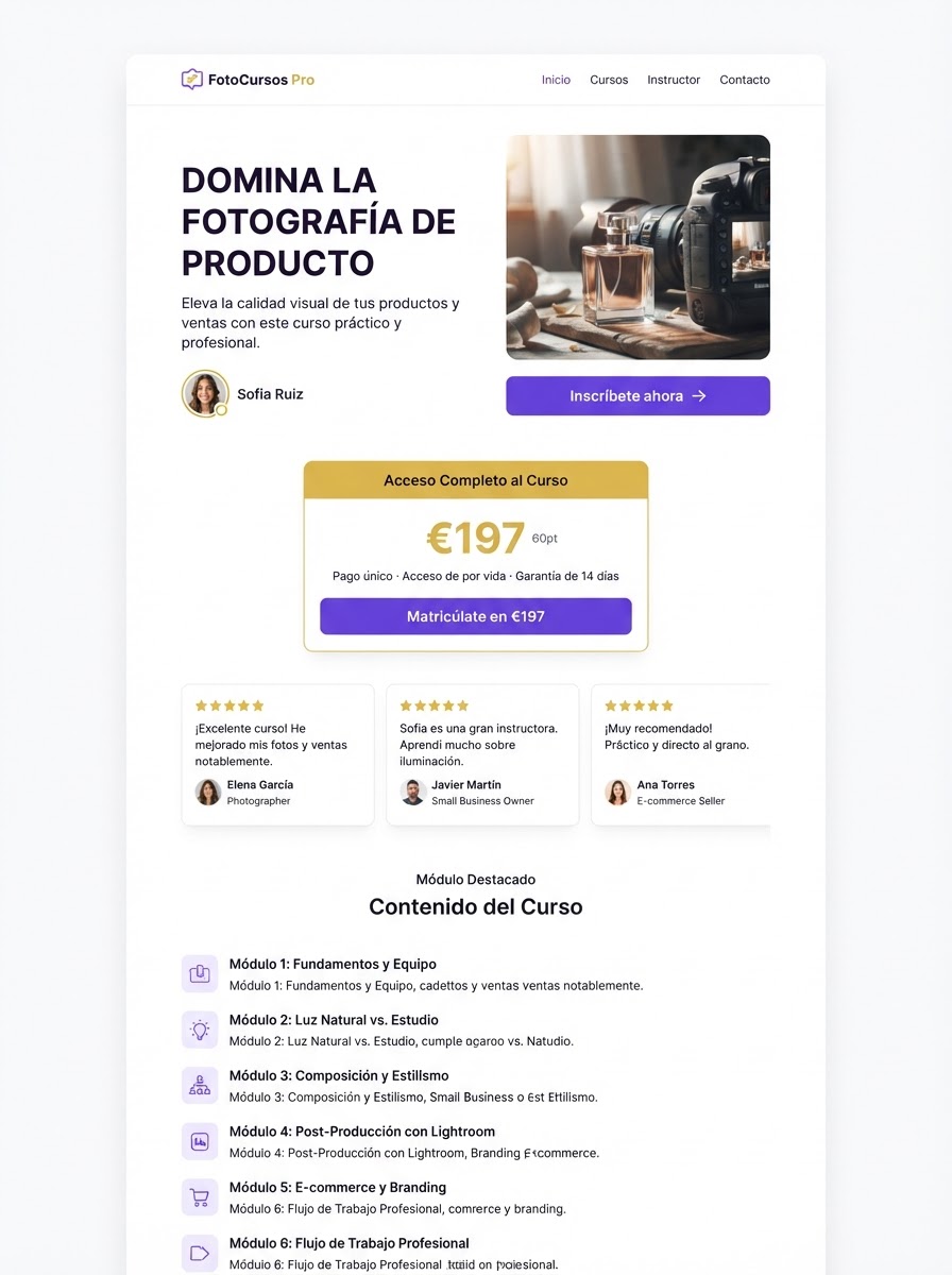 Curso online — Después · Página de venta