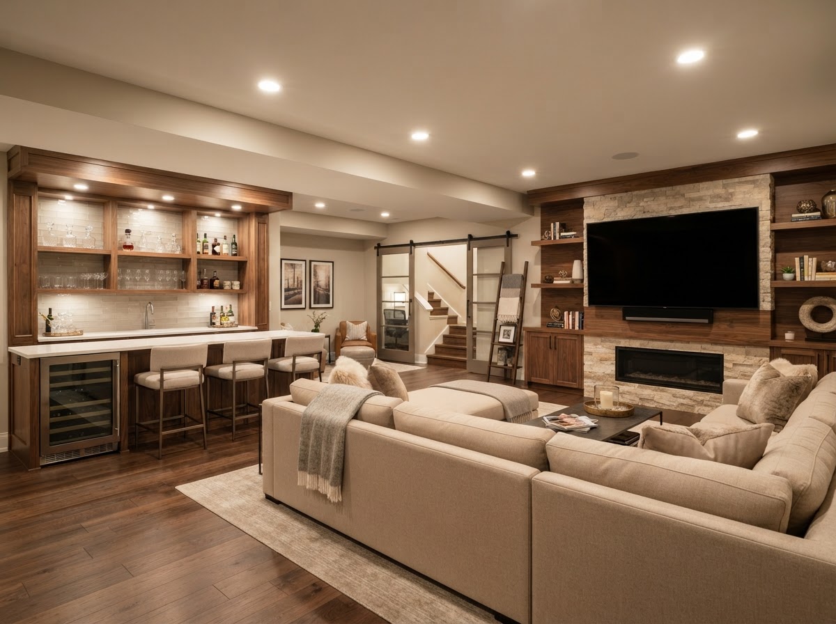 Lower-Level Lounge — Basements by JA Fencing LLC