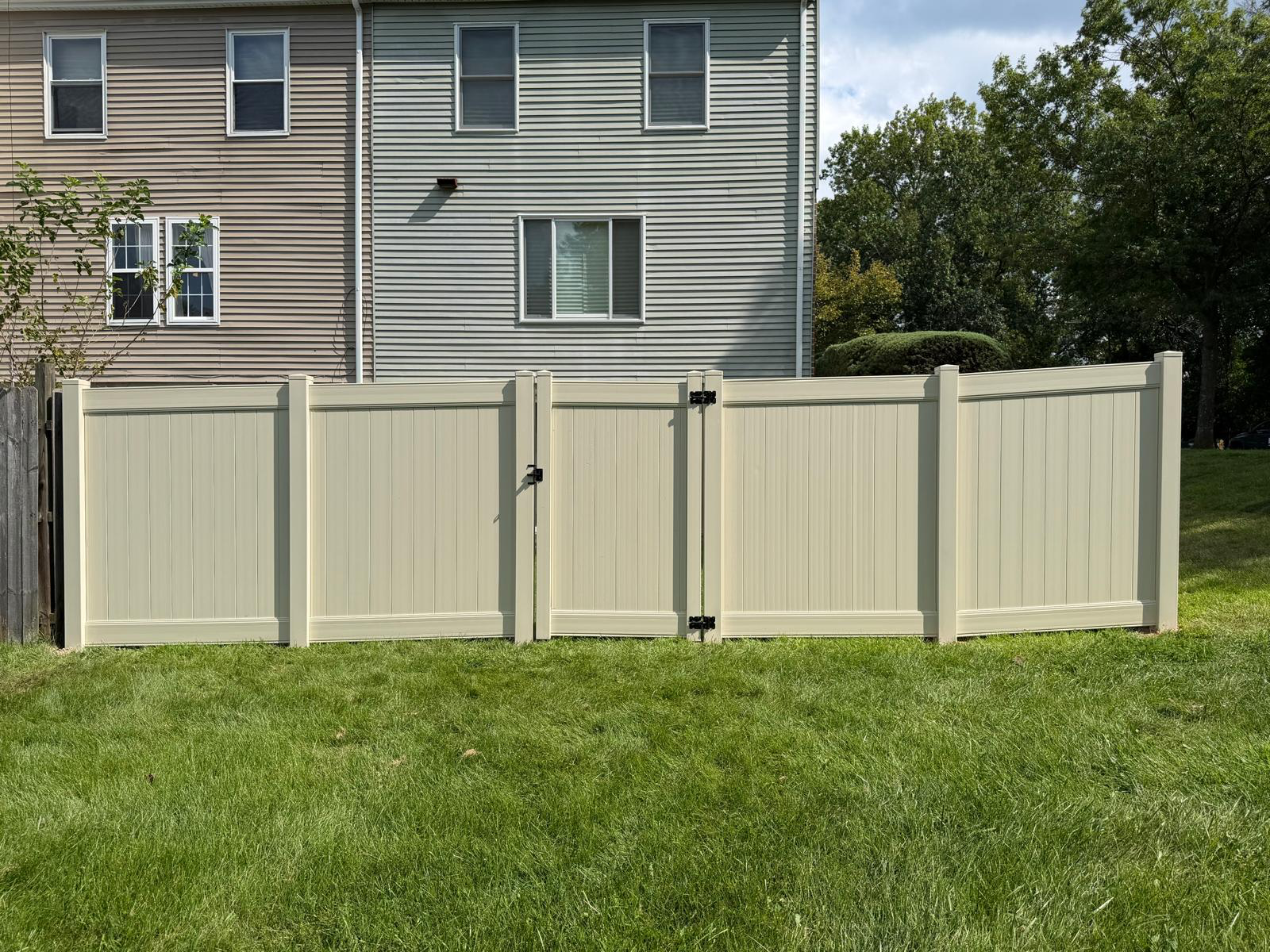 Tan Vinyl Privacy Fence with Walk Gate — Fencing by JA Fencing LLC