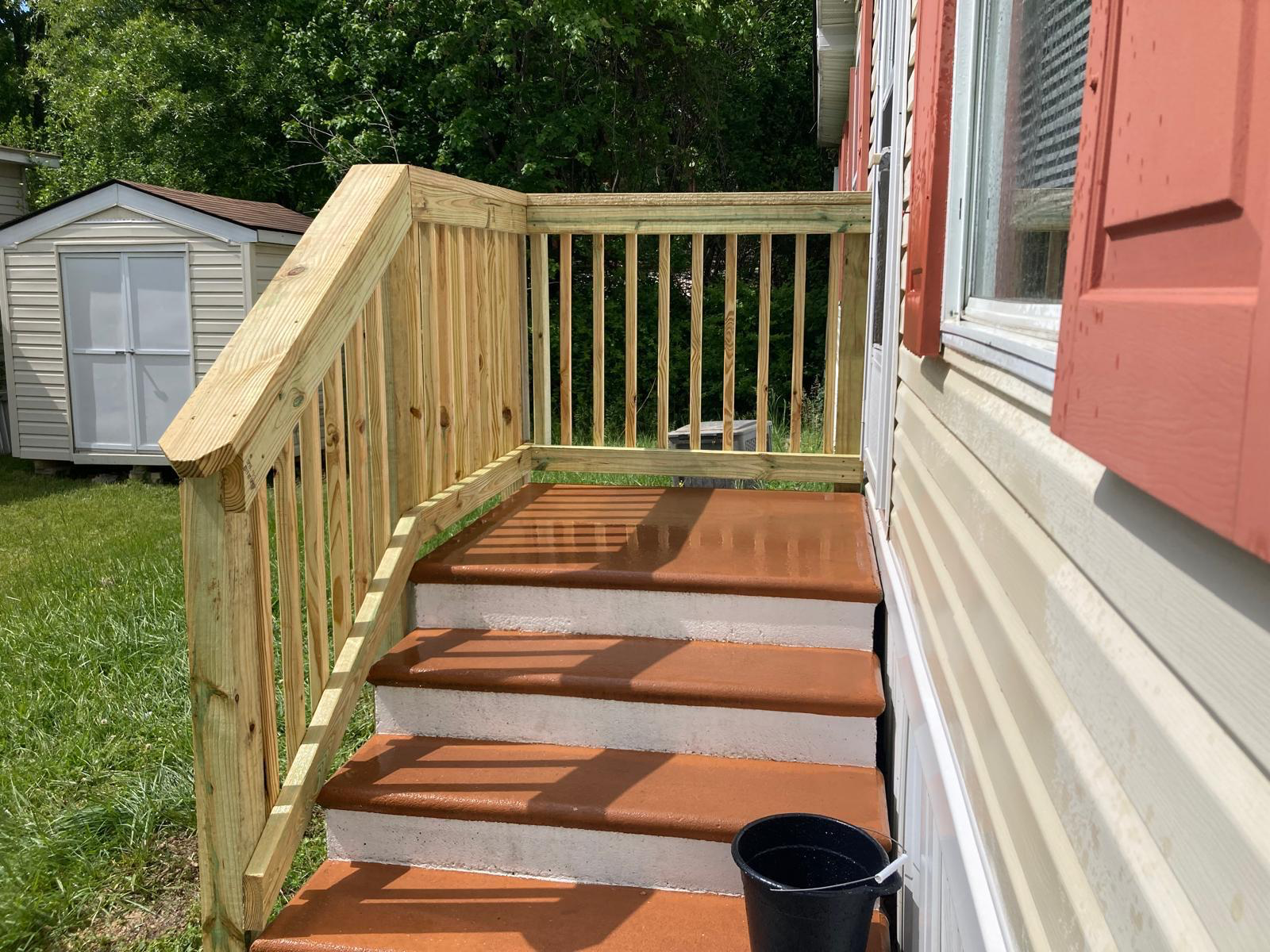 Wood Staircase & Entry Handrail — Railings & Decks by JA Fencing LLC