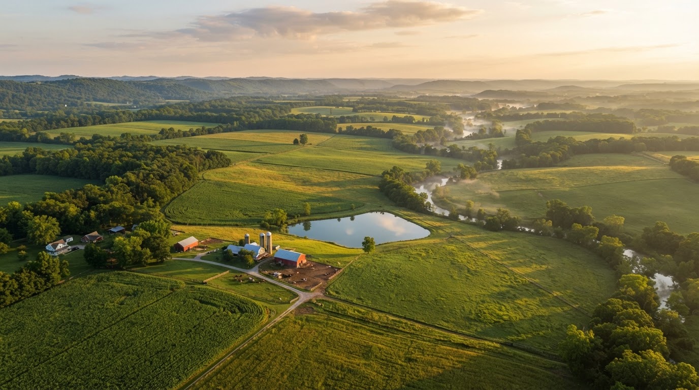 Tennessee farmland at golden hour
