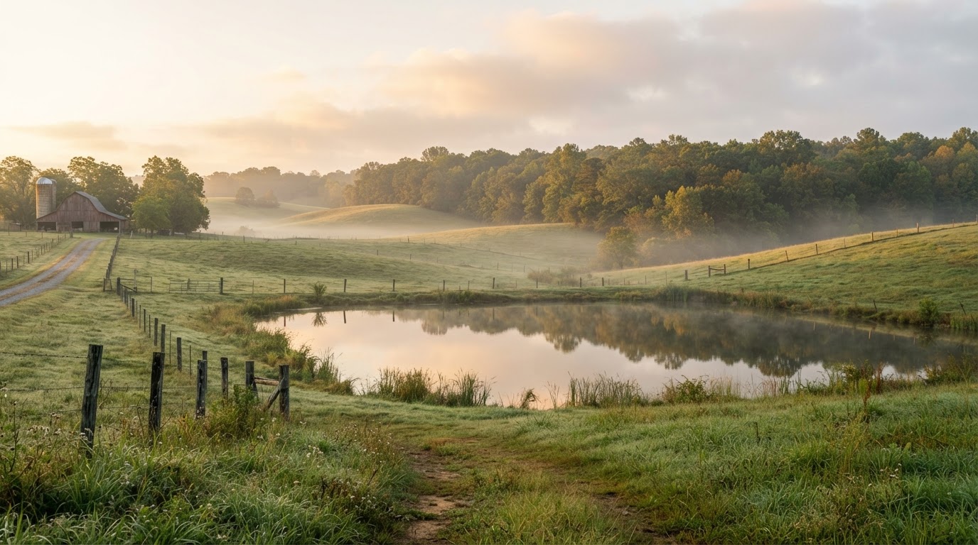 Tennessee farmland at golden hour