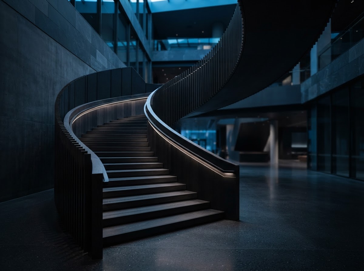 Escalera curva en un edificio contemporáneo