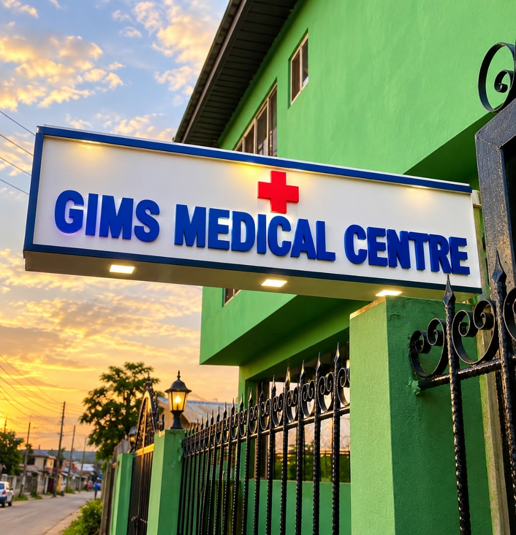 GIMS Medical Centre building and illuminated sign on Edebiri Street, Benin City