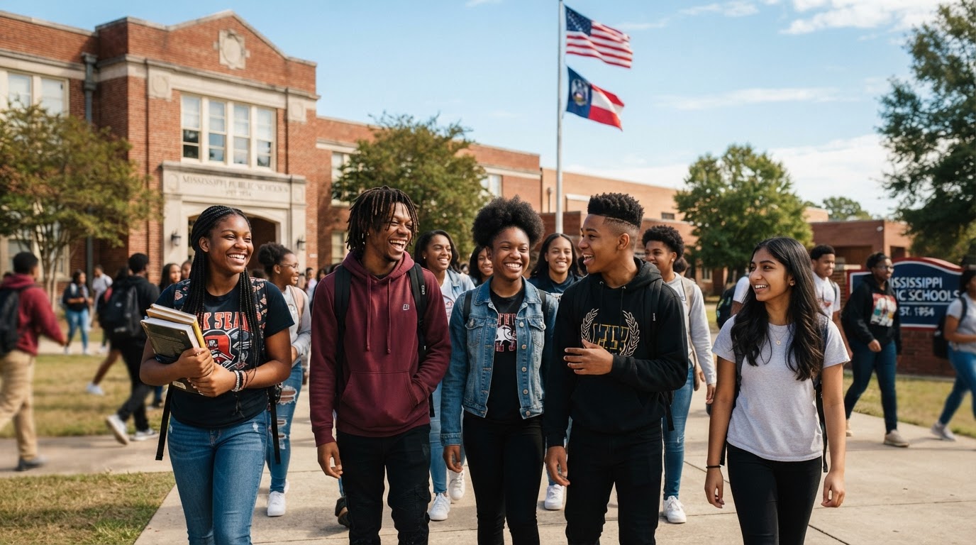 Claiborne County High School students walking together on campus
