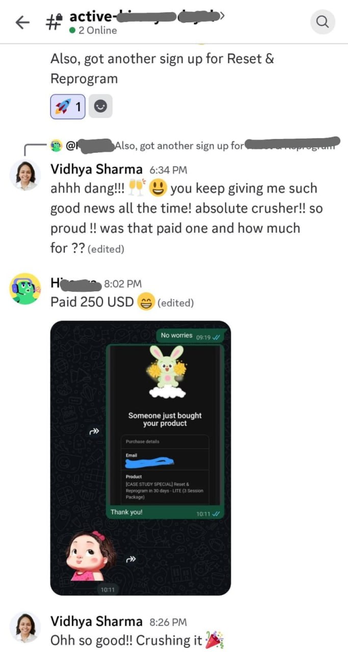 Client chat: Paid 250 USD signup