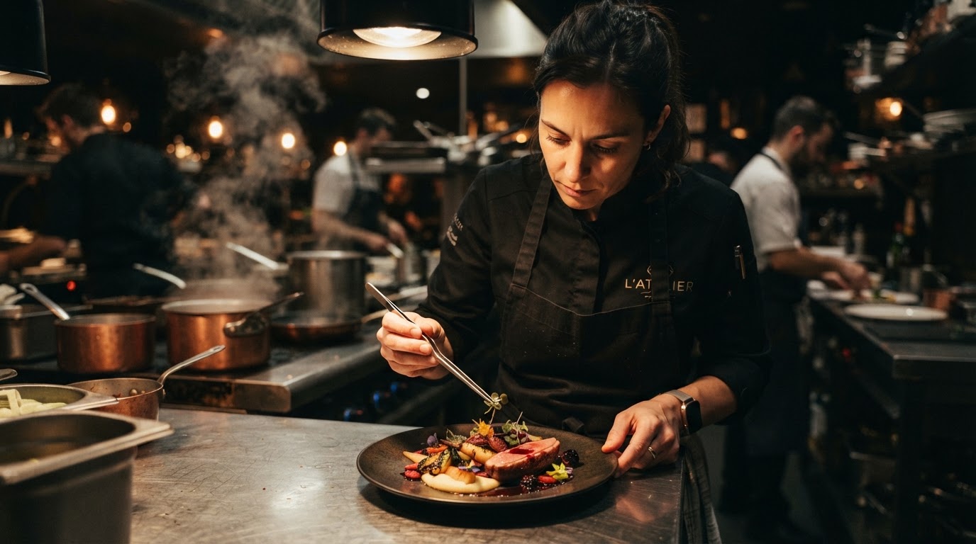Le chef dresse une assiette