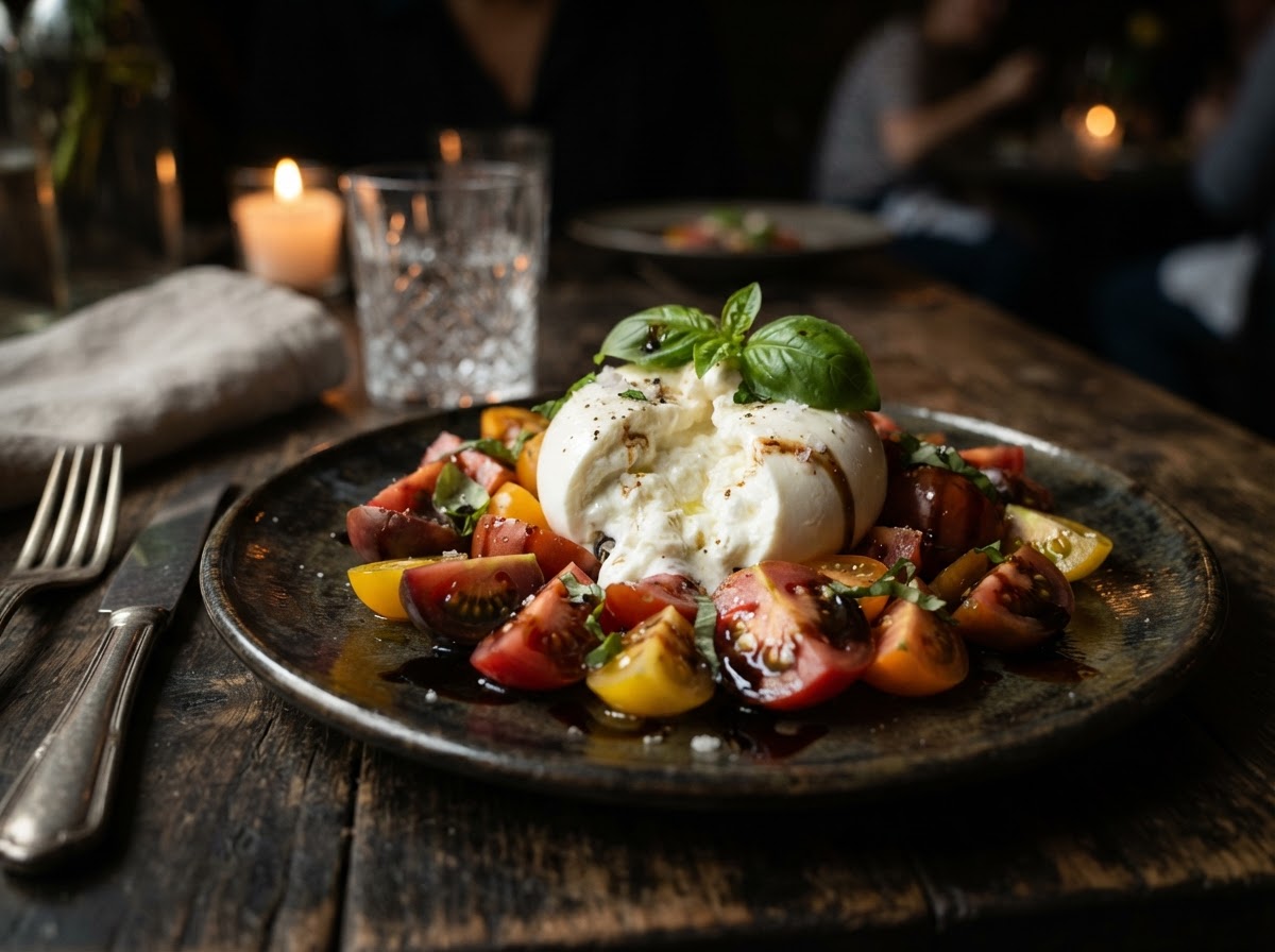 Burrata et tomates anciennes