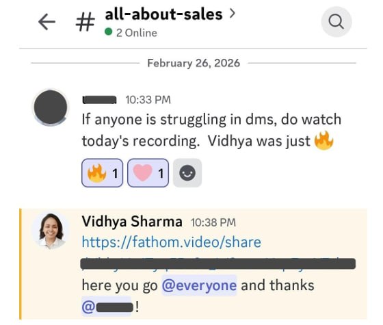 Community win: Vidhya was just fire, struggling in DMs watch today's recording