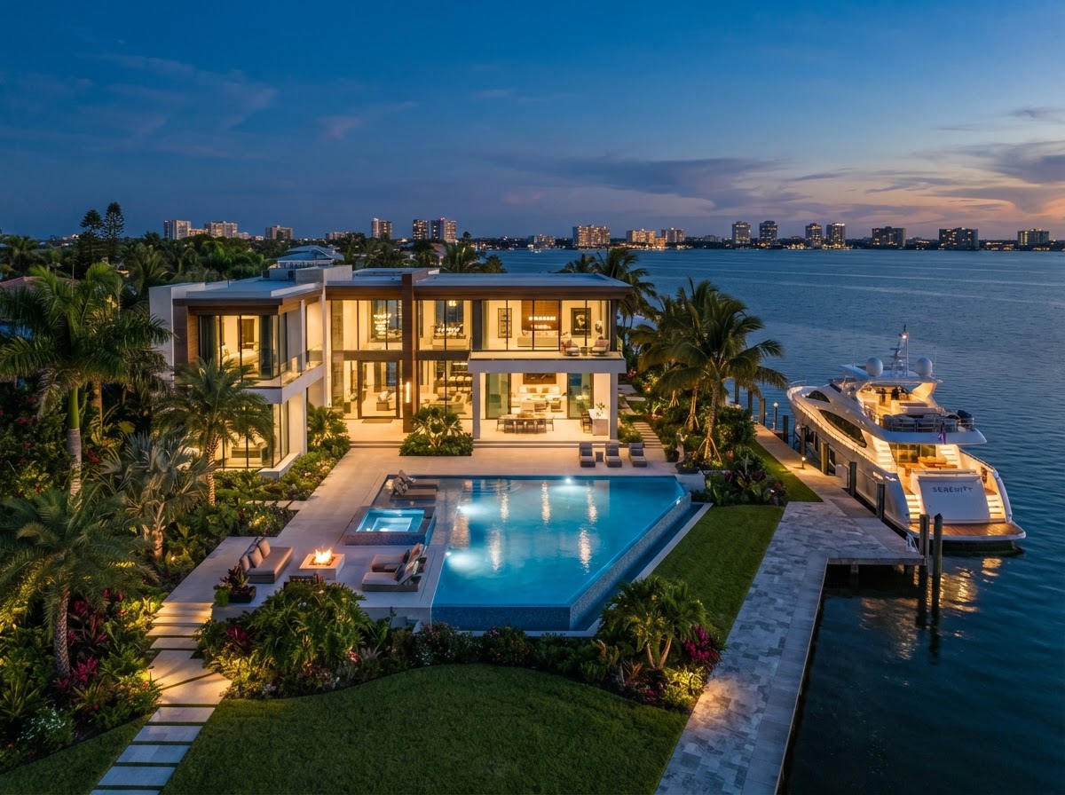 Luxury modern waterfront mansion with infinity pool in Sarasota, Florida