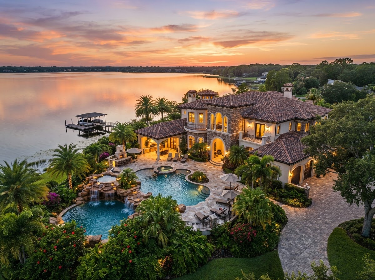 Luxury lakefront estate with resort pool in Orlando, Florida