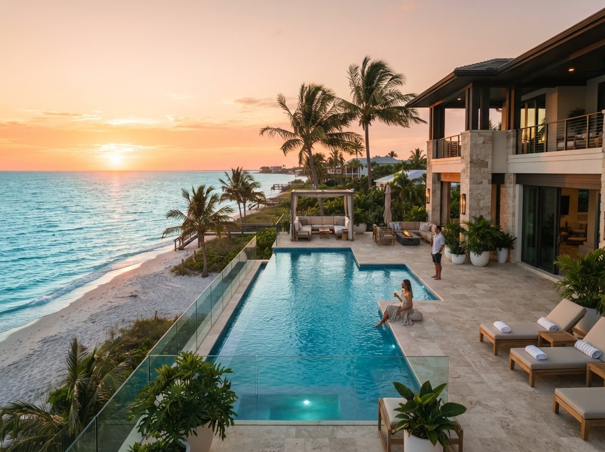 Luxury beachfront residence with terrace pool in Longboat Key, Florida