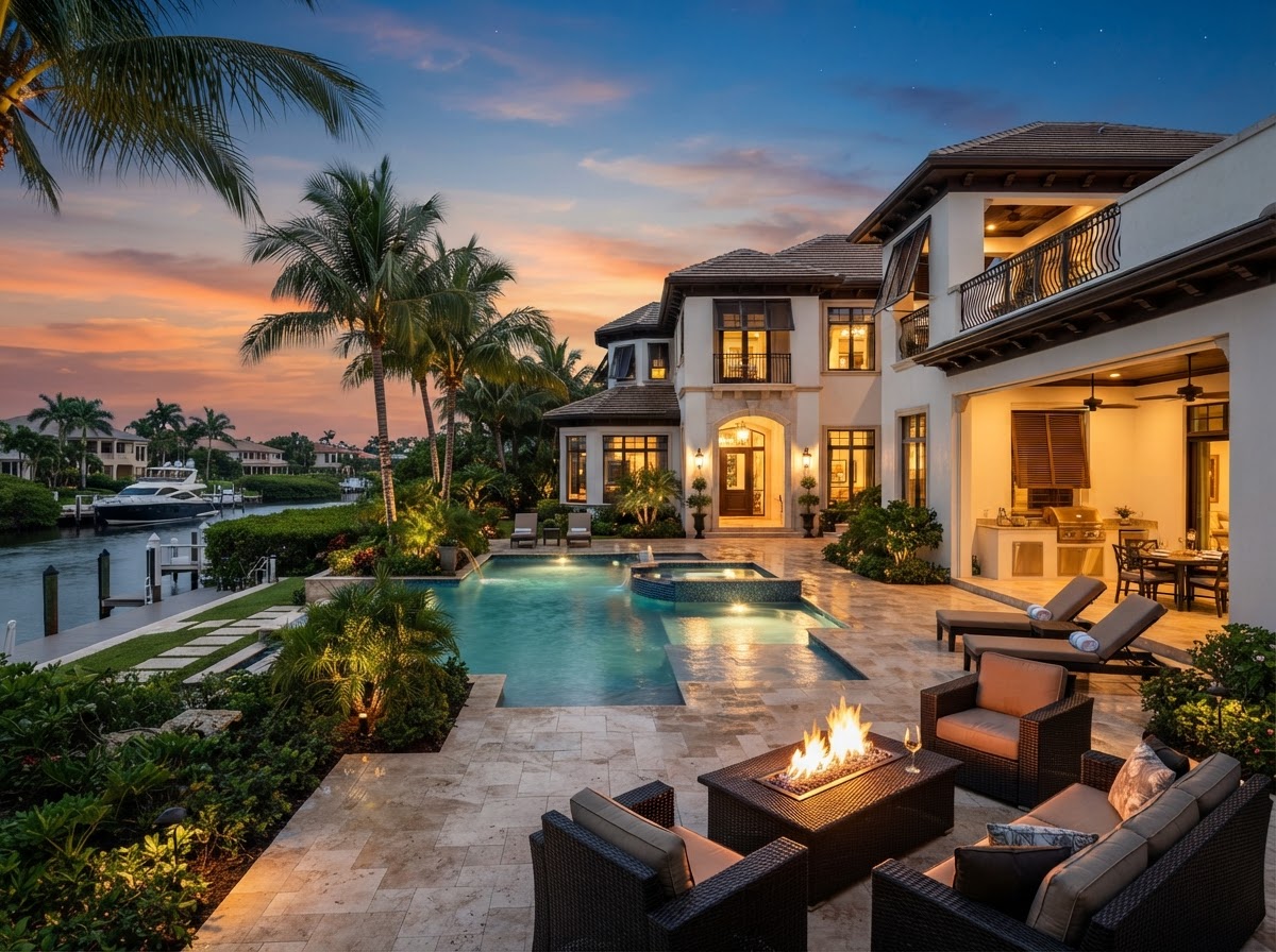 Luxury Port Royal style estate with pool and fire pit in Naples, Florida