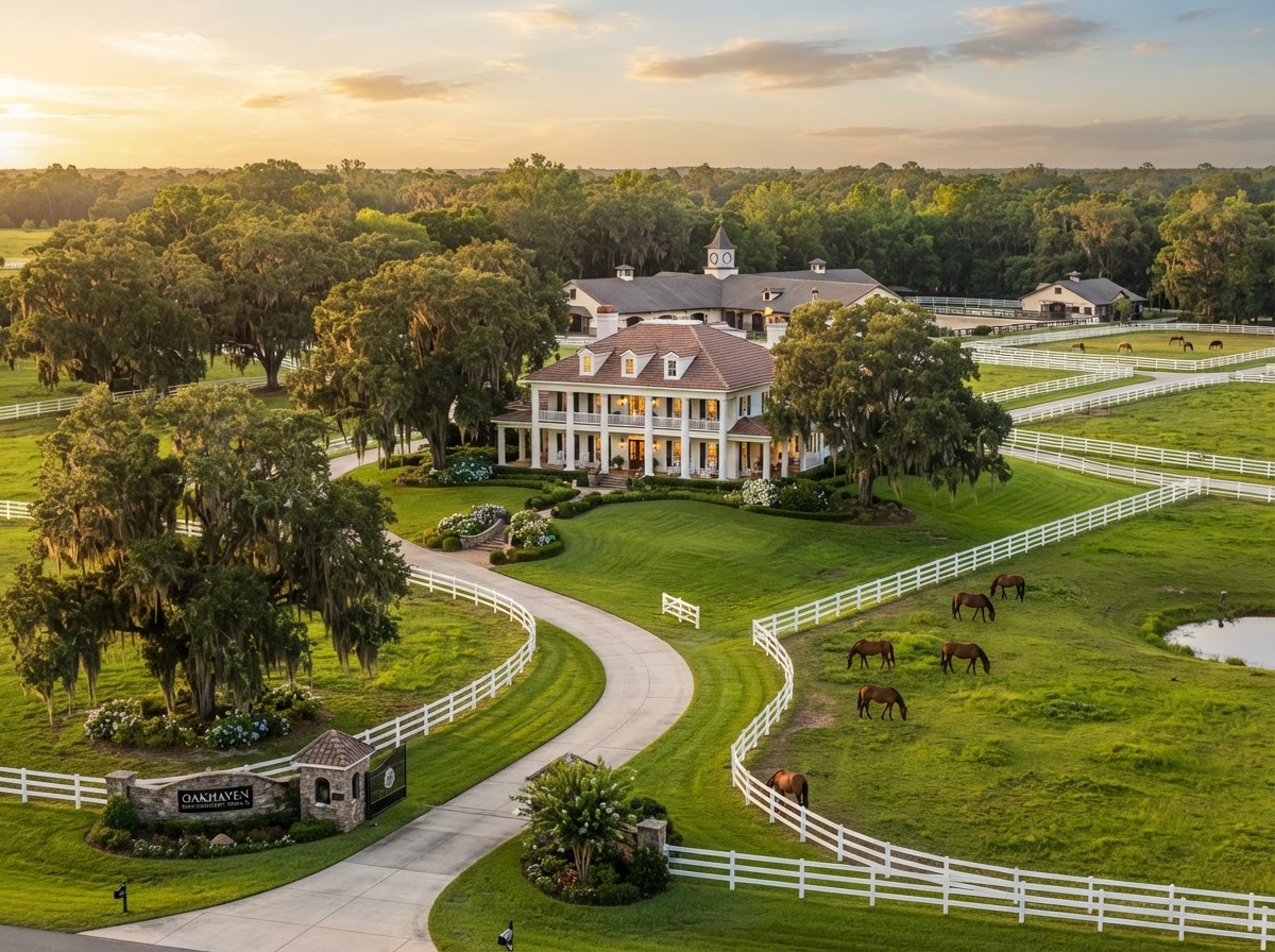 Luxury equestrian estate with rolling pastures in Ocala, Florida
