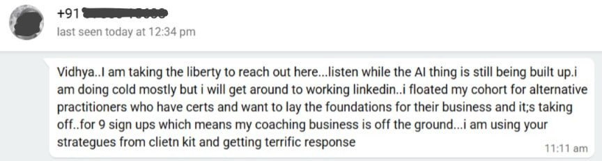Client feedback: 9 sign ups using strategies from client kit