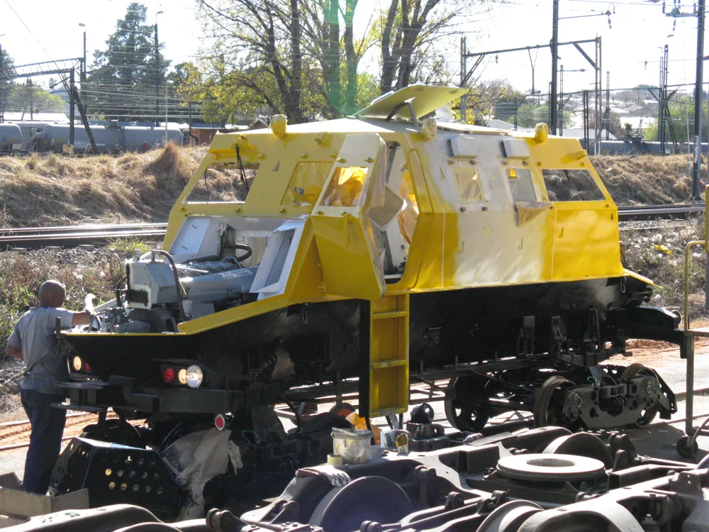 Specialist rail vehicle chassis and cab during assembly