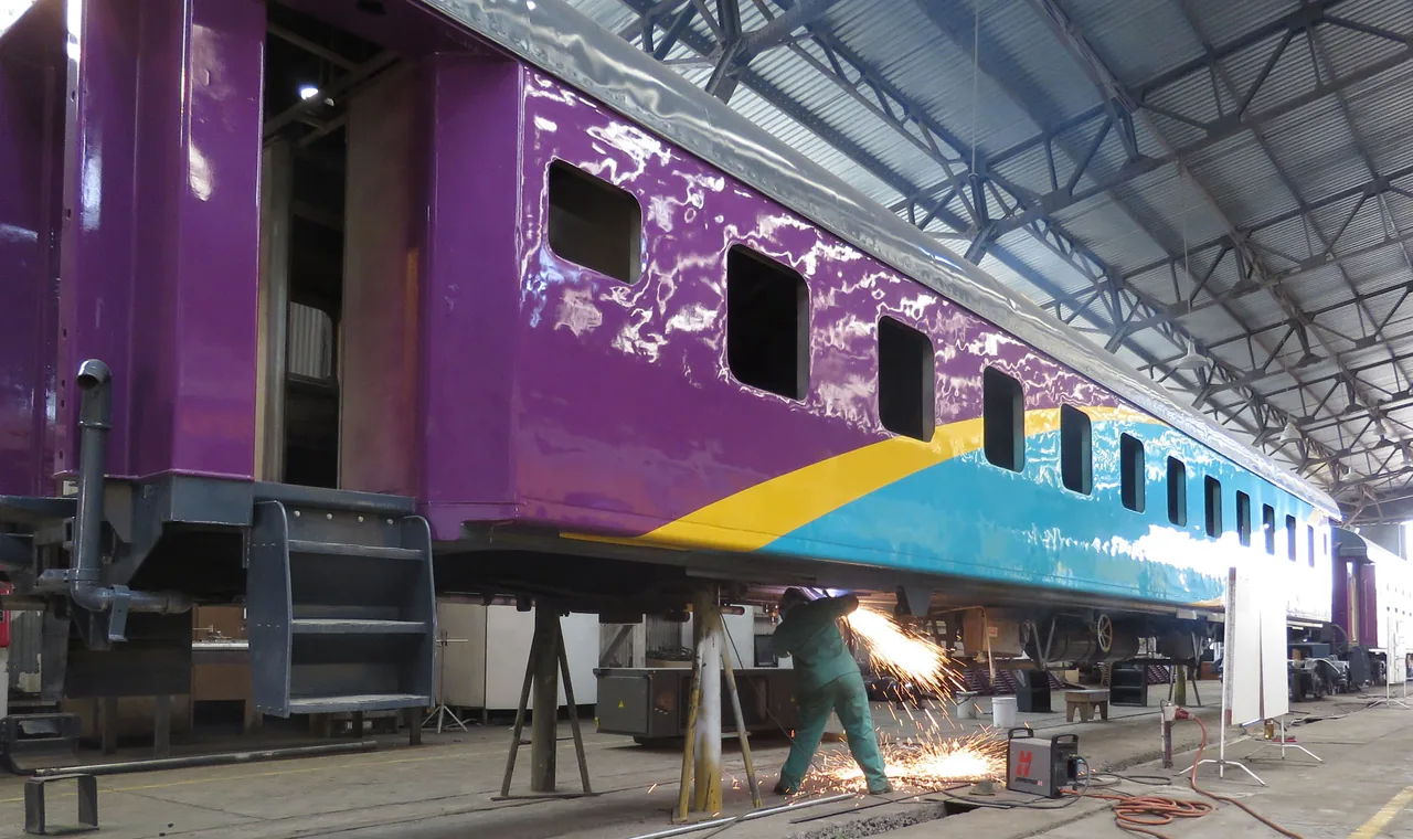 Passenger coach body undergoing refurbishment