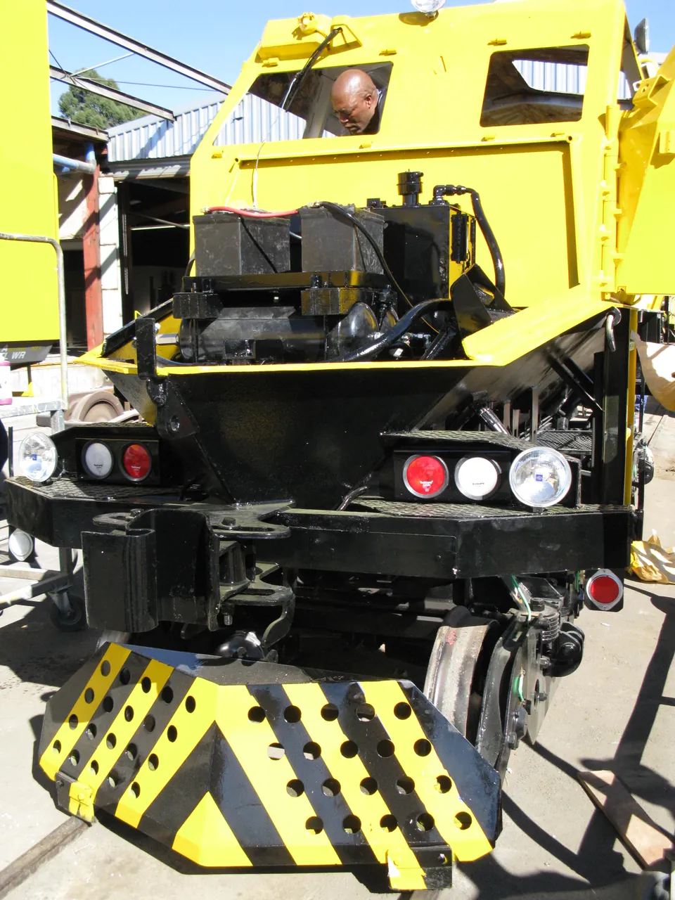 Front of a specialist rail vehicle during assembly