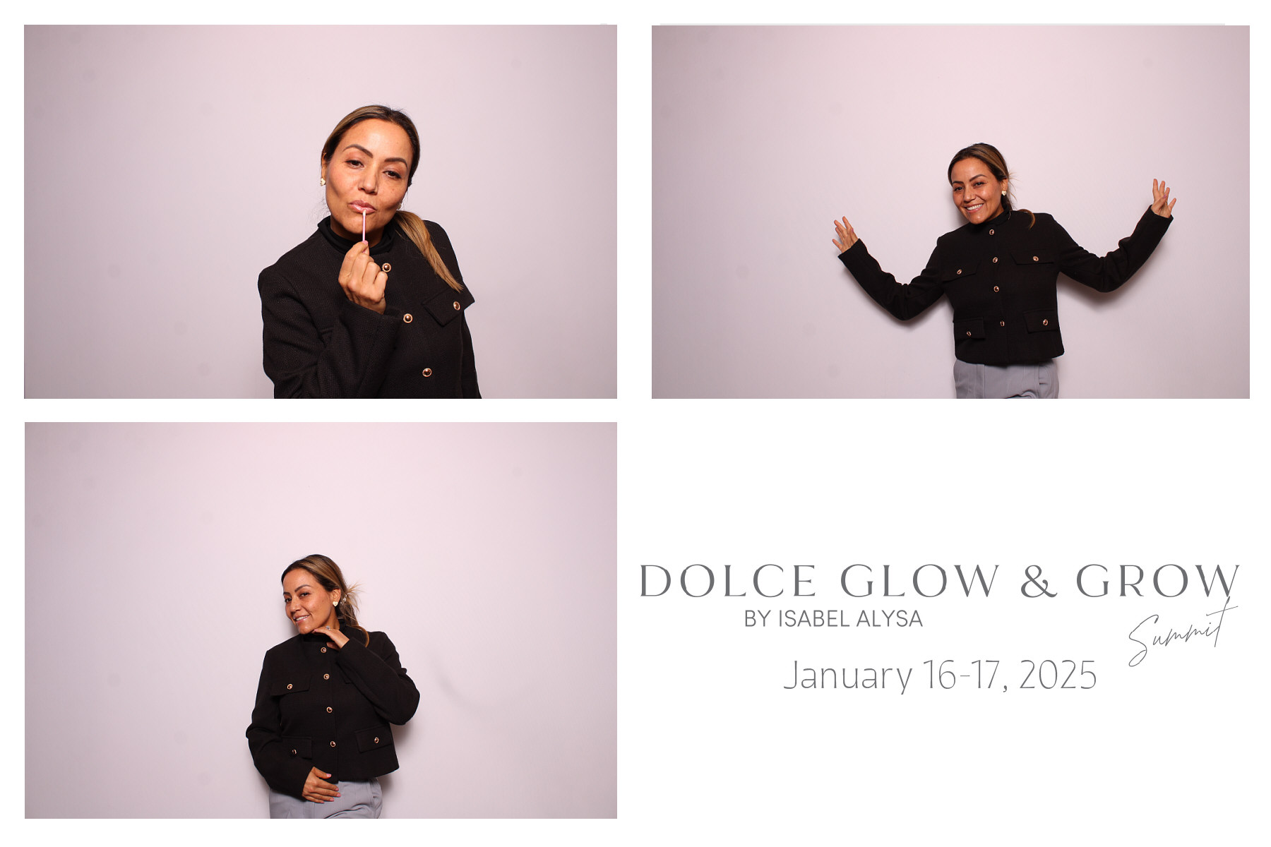 Photo booth strip from the Dolce Glow and Grow Summit by Isabel Alysa, January 16-17, 2025