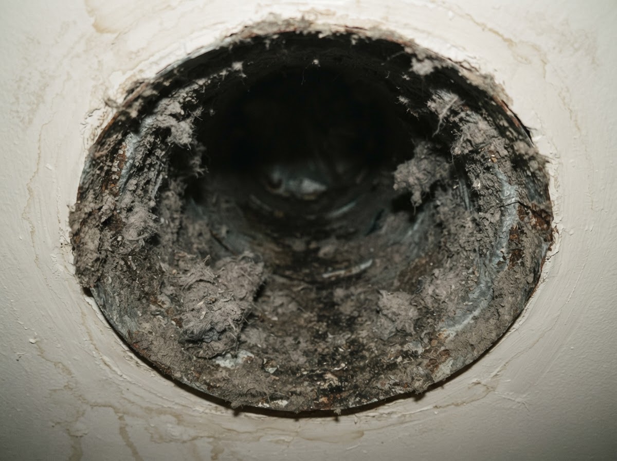 Dirty, dust-filled air duct vent in a Suwanee home before cleaning