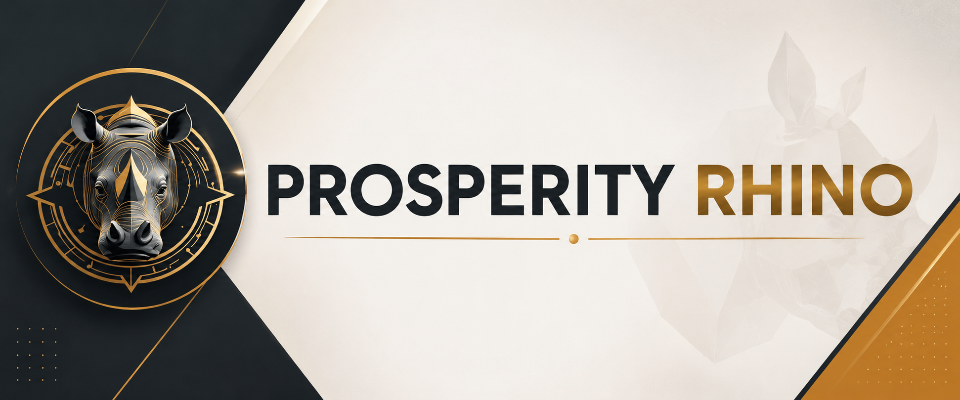 Prosperity Rhino banner with compass emblem and wordmark.