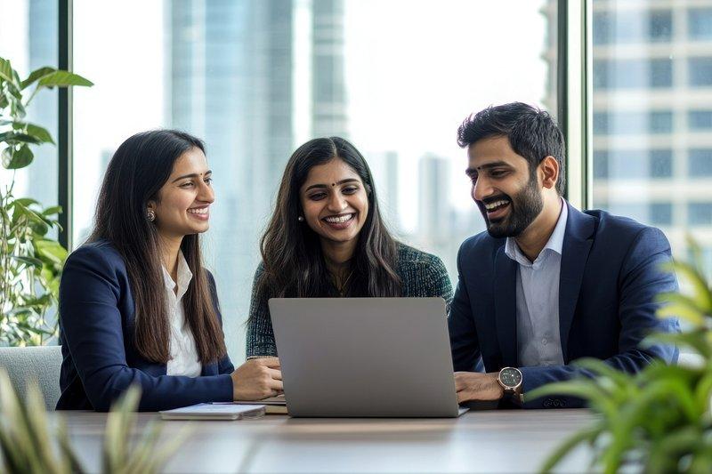 Indian office communications team discussing strategy
