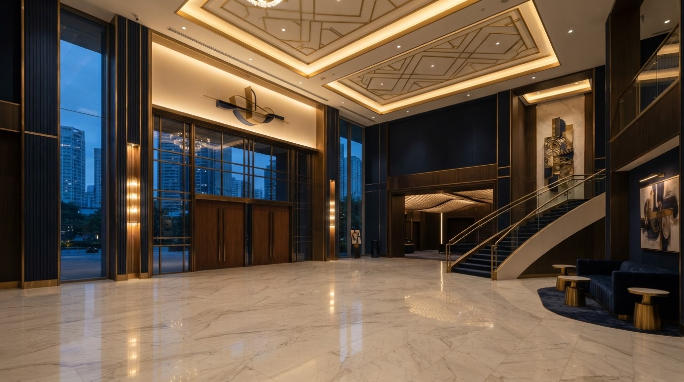 The Grand Meridian Conference Hall in Makati City — a premium event venue with warm gold and navy tones