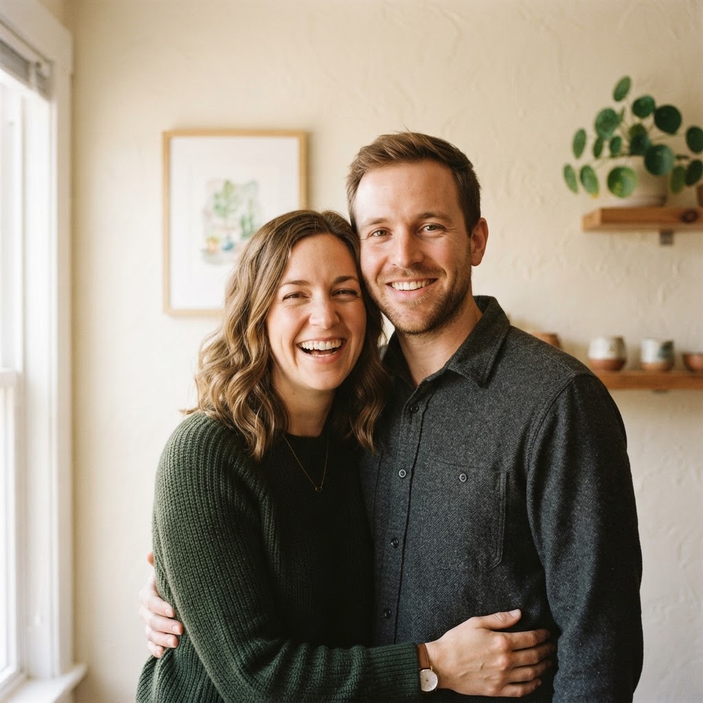 AI-generated illustration of a homeowner couple representing a sample testimonial.
