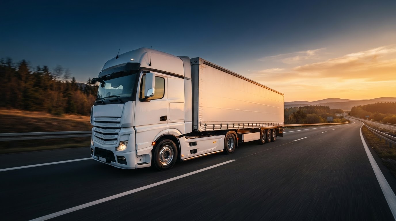 Camion pe autostradă la apus — transport internațional