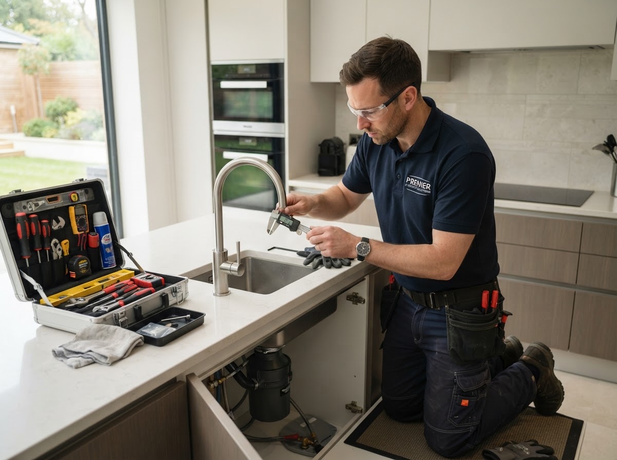 Technician inspecting property fixtures and carrying out preventive care